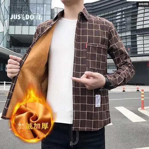 熊司令男士保暖衬衫秋冬季格子加绒加厚衬衣长袖港风金丝绒学生休闲外套 9905黑色衬衫 加绒 M