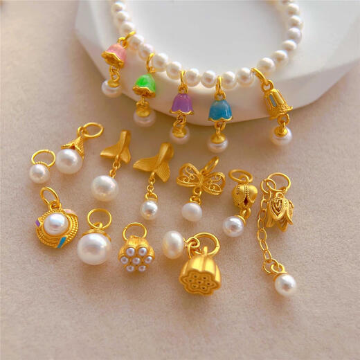 
DRJEFUN925 ancient silver gold-plated accessories enamel butterfly pearls dripping lotus pendant magnolia pendant DIY bracelet bracelet knitting S693 single
