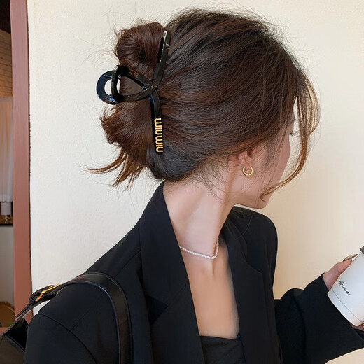 Zhuo Keke Grasp Clip Large Black Shark Clip High-end Hair Clip Women's Back of Head 2025 New Spring and Summer Hair Clip Hair Accessory Clip miu Clip Matte Black Large Size 12.5cm