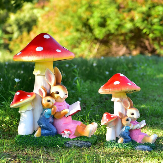 Yimingyuan courtyard ornaments, landscape sculptures, outdoor garden decorations, cartoon rabbit community, simulated mushroom flowerpots and jars, creative style five, solar lamp style