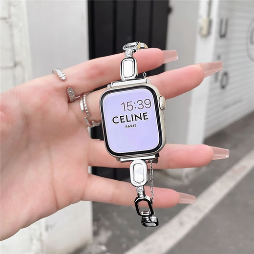 
Star Welcoming Metal Bracelet iwatchS8/S9 Apple Watch Apple Watch87654 Strap Se Bracelet Inlaid Diamond Bracelet Shell Retractable Chain-Silver Apple iWatch S841mm