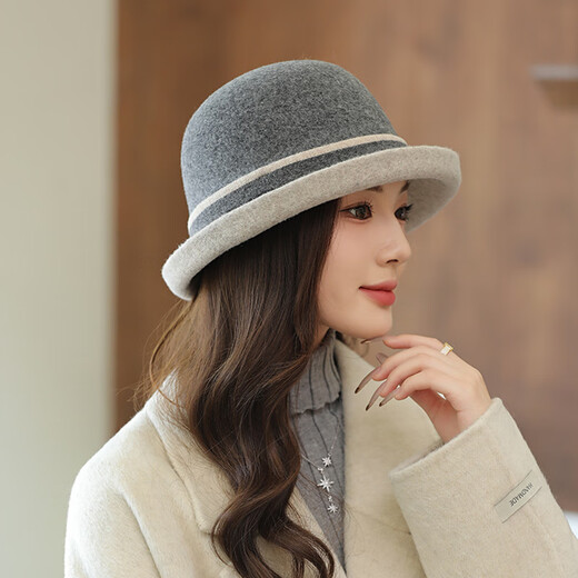 JIASHENGXI Woolen Fisherman Hat Women's Autumn and Winter Small Fragrance French Retro Hepburn Style Elegant Gift Hat Thickened Warm Khaki One Size