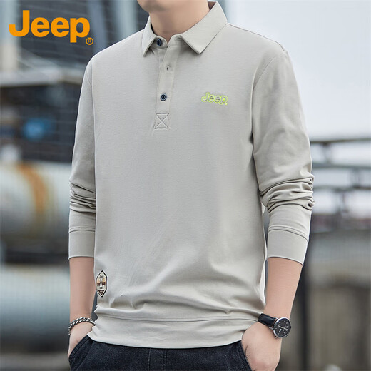 JEEP Jeep long-sleeved T-shirt men's autumn and winter polo loose casual bottoming shirt clothes men's Khaki L