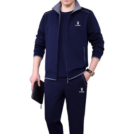 Playboy Sports Set Men's Three Set de Spring and Automne New Daddy Suit de grande taille Casual Running Sports Costume pour le moyen d'âge d'âge et de personnes âgées 3937 Bleu foncé [set en trois pièces au printemps et automne] xl [suggéré 121-140jin [Jin est égal à 0,5 kg]]]