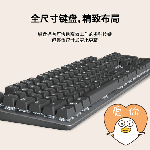 罗技（Logitech） K845机械键盘 有线键盘全尺寸 DIY键帽发光电竞办公键盘吃鸡键盘 【K845小刘鸭系列】 黑色 TTC 茶轴