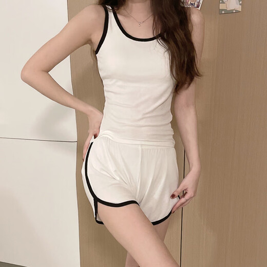 Modal Cotton Sports Vest Pyjamas Sommer Frauen neu 2023 Hosenträger Shorts Home Clothing Set für draußen. Weiß 12035 XL 120-140jin [Jin ist gleich 0,5 kg]
