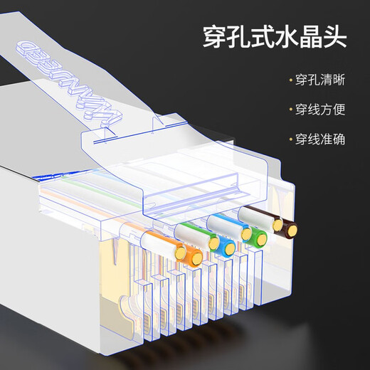 万级（OFNPFTTH）通孔式六类屏蔽水晶头50个装 工程级直通穿孔式8p8c网线接头Cat6类千兆网络连接器WJ-15253