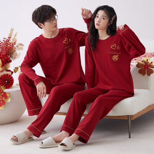 
Cat man gets married, cotton couple dress, pajamas, men and women, pure cotton, spring and autumn, red, round neck, autumn and winter home clothes, red + red 9227, male L (recommended 100-130 Jin [Jin equals 0.5 kg])