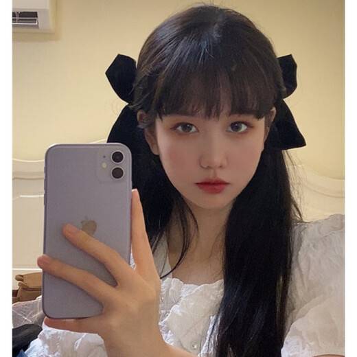 XiaoWenZi jisoo Jin Zhisoo's same black bow hair clip girl's Japanese and Korean velvet hairpin ponytail hair tie 2# Zhao Lusi-same green streamer hair ring