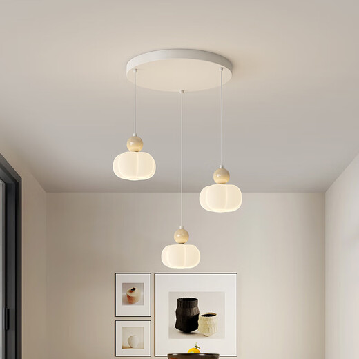 First Dream Cream Style Restaurant Chandeliers Simple Modern Staircase 2025 New Guangdong Zhongshan Dining Room Bar Lamp CX689-3 Head (Long Disk) Sand White + Beige + 20W Three-color Lighting