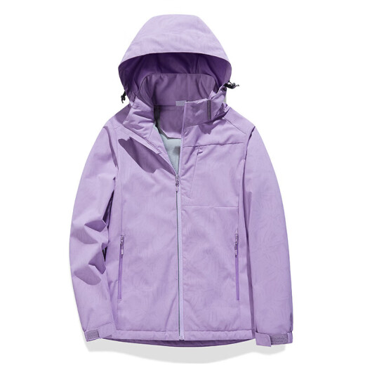 Western Camel VANCAMEL Trench Coat Jacket Women's Plus Fleece Thickened Short Jacket Windproof Warm Jacket Hooded Soft Shell Working Single-layer Shock Clothes 9930S Zi Nipple Powder - Women [Solid Color] 3XL