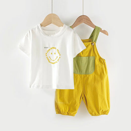 Baby overalls for summer, infants and young children's pants, boys and girls, cropped pants, fashionable new style, yellow breathable 80cm