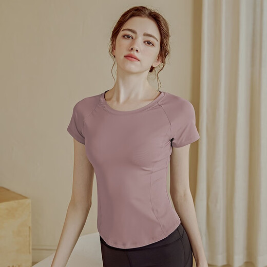 Daz Yoga Tops Women's Fitness Clothing Short Sleeve Tops Running Sports Slimming Fitness Tops Pilates Training Clothes Lavender Purple XL