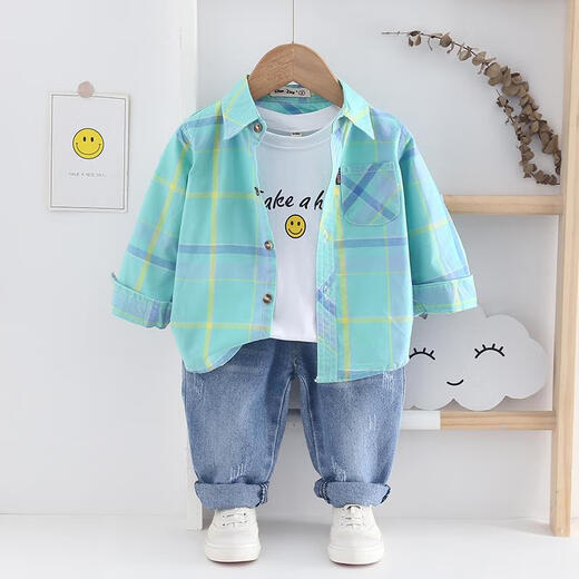 G.duck Cotton Boys' Shirt Long Sleeve 2026 Spring and Summer Thin Children's Clothing Baby Bottoming Top Children's Plaid Shirt Jacket Gold Only shirts sold One size fits all Size 14 Recommended height 120-125cm46Jin Jin is equal to about 0.5kg