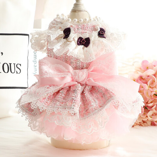 Vierbeiner Blumenhuf, schwere Arbeit handgefertigte Katzenprinzessin Rock Hunde Kleidung Frühlings- und Herbstkleidung, Laufstegpartykleid Welpenkleidung, Haute Couture Lace Blues XL-About 9-10jin [Jin gleich 0,5 kg]