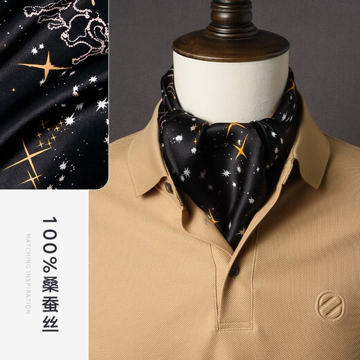 Hangsi Road Silk Scarf Men's Printed Silk Square Scarf Pocket Scarf Men's Suit Matching Scarf Men's Scarf Four-Grid Puzzle Brown Color