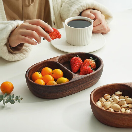 Millennium Lovewood Acacia solid wood thickened dried fruit plate household candy fruit nut round grid plate TP0383