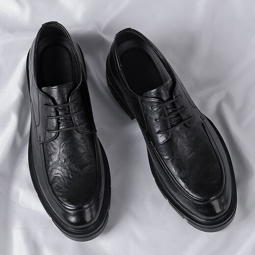 GENAI Men's Business Formal Leather Shoes Boys Genuine Leather Breathable Round Toe Heightening Shoes 8cm Leather Shoes Wedding Wedding Men's Shoes Black Heightening 8CM 40 (250mm)