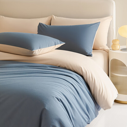 HAILAN HOME (HLA) Coton givré Classe quatre pièces Classe A 60 pièces Xinjiang Long-Low Coton Pure Coton Porcot Coton Hiver Capinette Home Feuille de litière Dark Blue + Milk Coffee Color [Boîte-cadeau Emballage] Ensemble de quatre pièces, Couperon 220 * 240 Fiche de literie 245 * 265