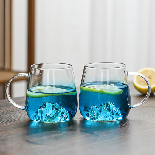 Su's ceramic high borosilicate glass large capacity cold water kettle, juice kettle, cold water cup, glass cup, mountain kettle, gradient blue, one pot, four cups