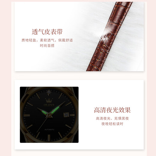 
OLEVS Swiss certified brand watches women's mechanical watch fully automatic simple temperament women's watch high-end trendy women's watch [mechanical model] white face-6629