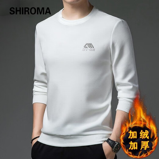 SHIROMA sweatshirt men's velvet thickening winter new long-sleeved casual round neck fashionable Korean style bottoming shirt for men 8719-grey spring and autumn thin XL 175 recommended 135-155Jin Jin equals 0.5 kg