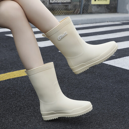 DG/DU Nuevas botas de lluvia japonesas para mujeres adultas que usan botas de lluvia no deslizantes de tubo lindos zapatos de goma impermeables al estudiante 540 [moda japonesa sin deslizamiento] beige 36