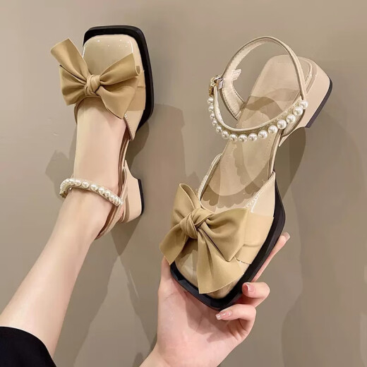 AIZUNSHI niche temperament bag head thick heel sandals women's one-line buckle ins trendy 2025 summer new fairy style skirt 2677 meters white 40 (250mm)