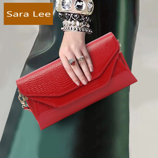 SaraLee brand genuine leather clutch bag ladies temperament 2020 new double layer large capacity evening clutch bag fashion chain armpit bag red (with one shoulder chain)