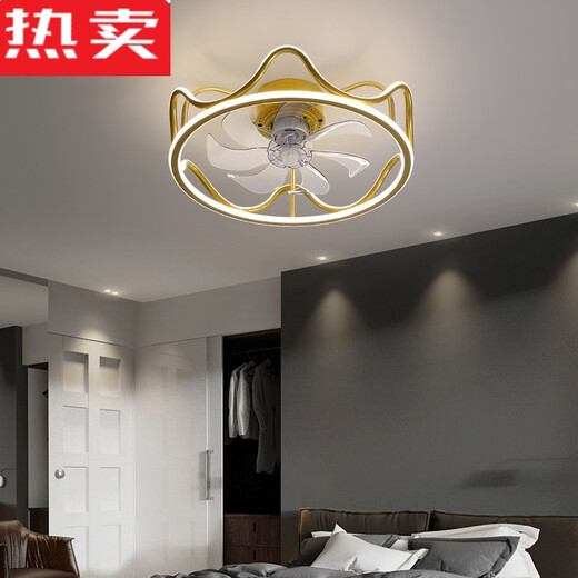 德国进口品质吸顶卧室风扇灯餐厅吊扇灯现代客厅薄简约电扇灯智能 6628咖色款遥控调光调色+手机AP