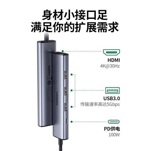 绿联 Type-C扩展坞USB-C转换器雷电4拓展坞雷电3分线器HDMI网线转接头HUB通用MacBook笔记本iPad平板 9合1【HDMI+DP+VGA+读卡器】15602