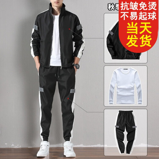 Kaduton [Great Value 3-piece Set] Sweater Suit Men's Sports Suit New Trendy Casual Men's Jacket Men's TZ802 Black [Clothes + T-shirts + Pants] M [Recommended 80-105 Jin [Jin equals 0.5 kg]]