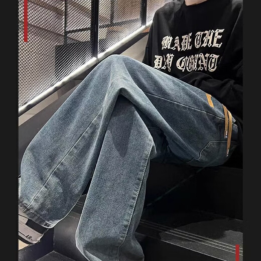 Foss Phil 牛仔裤男秋冬季宽松直筒裤潮流休闲长裤工装拖地百搭裤子男 SS-838黑色 S (建议90-105斤)