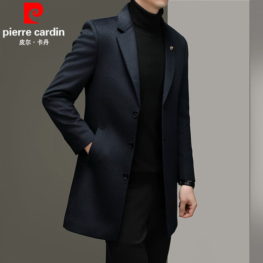 Pierre Cardin high-end winter mid-length cashmere woolen coat men's over-the-knee high-end middle-aged business casual suit wool coat 823 mid-length navy blue 180 yards recommended 150 Jin Jin equals 0.5 kg -165 Jin Jin equals 0.5 kg