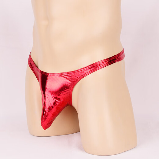 Ye Zimei Men's Glossy Patent Leather Thong Sexy Thin Belt Men's Protruding Tight Low Waist Sexy Underwear Silver One Size