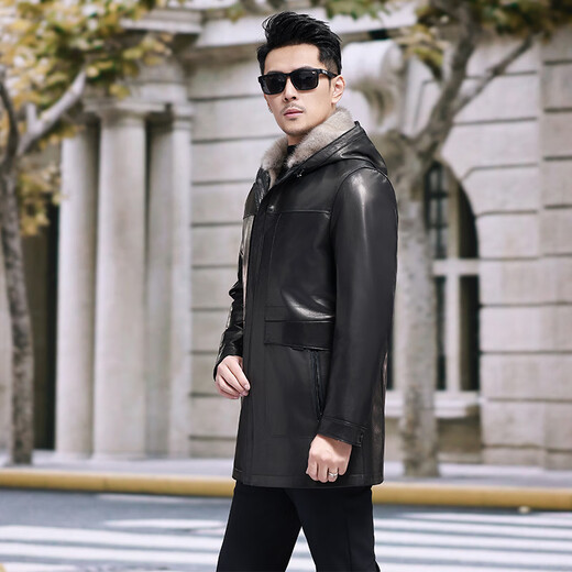 
Caesar imported silver orchid marten fur integrated mink parka overcome men's imported goatskin genuine leather fur mink coat coat black 4XL