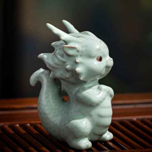 Dongdao Ruyao Henan Heritage Tea Pet Dragon Year Zodiac Ornament Opening Piece Can Raise High-end Ceramic Kung Fu Tea Set Gift Box Jade Dragon Sky Blue