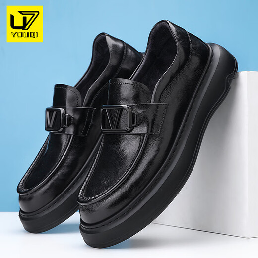 
U7 brand men's shoes summer British business formal casual leather shoes for men 2025 new genuine leather one-foot shoe black A831-308-F8 41 leather shoes standard size