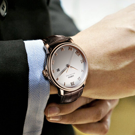 Lobinni Herrenwache Vollautomatisch mechanische Herren -Uhrengeschäft Einfacher Gürtel Waterdes Schweizer Stil Watch 12033 [Qualitätsauswahl] Silberschale Schwarzstahlgürtel