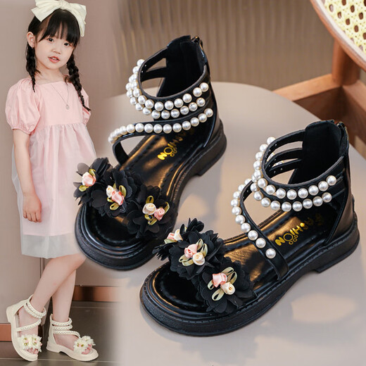 Xin Yueqing girls sandals summer fashion princess shoes summer 2023 new medium and large children open toe little girls student Roman shoes A-666 pink size 32 inner length 20.2 cm