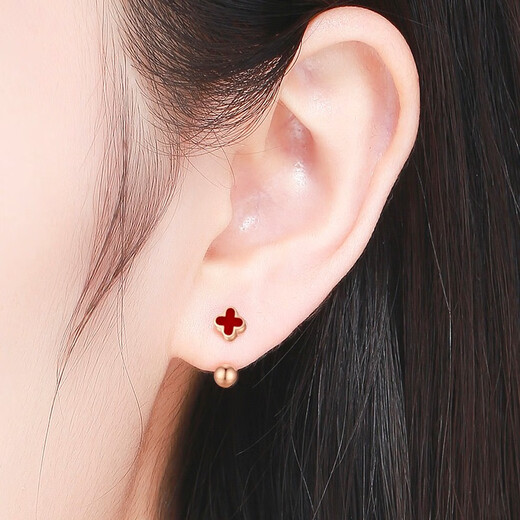 Nianfu 18K gold four-leaf clover earrings for women screw earrings rose gold 18k earrings screw jewelry rose gold small ball earplugs (just a ball) single