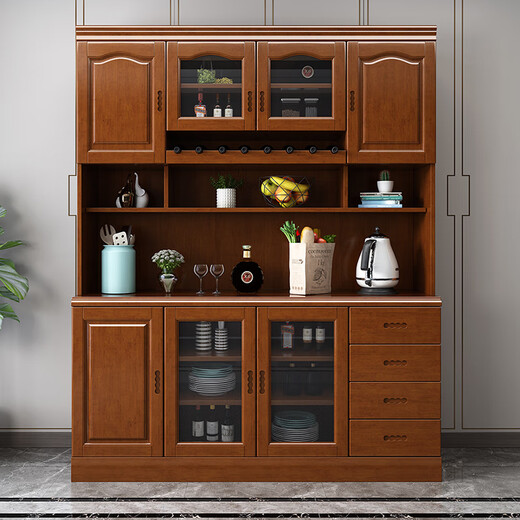Morning Companion Sideboard Solid Wood Wine Cabinet Multifunctional Chinese Wall Storage Cabinet Tea Cupboard Restaurant Shelf Combination Cabinet Walnut Color Oak Imported from Thailand 140*42*200cm
