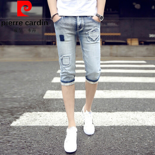 Pierre cardin (pierre cardin) seven-point denim shorts men's Korean style trendy slim 6-point mid-trousers summer thin casual 7-point small-foot pants knitted blue [fashion new style] 759 32 size [waist circumference 2 feet 5]