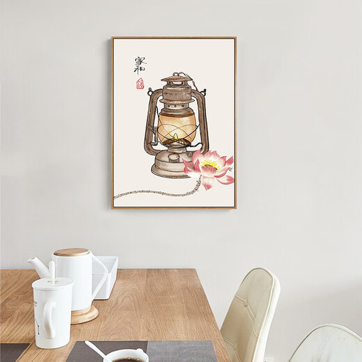 摩琥新中式餐厅装饰画现代简约艺术花瓶竖版挂画饭厅厨房画过道走廊画 禅意祝福-6627 镜面晶瓷60*80炫酷黑框