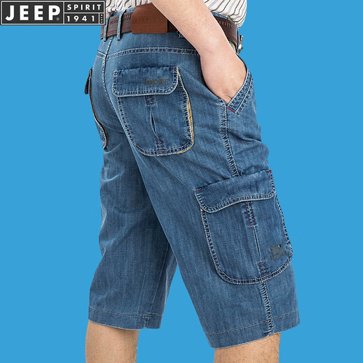 JEEP SPIRIT吉普休闲牛仔短裤男直筒宽松夏季七分裤多口袋工装中裤753 浅蓝753 30
