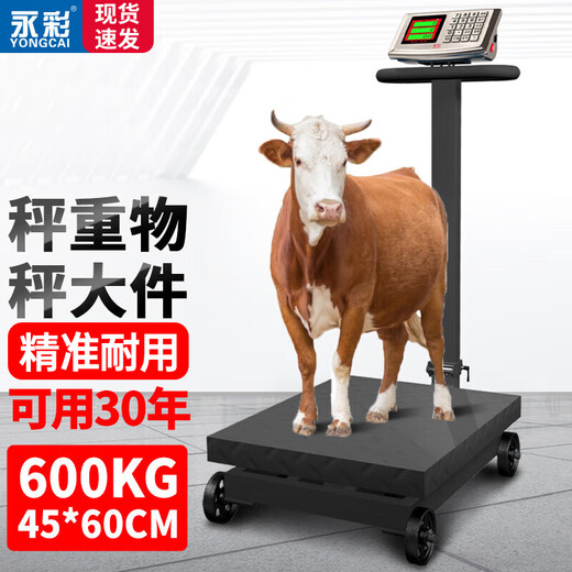 Yongcai weighing electronic scale commercial wheel scale household floor-standing large platform scale hand push roller precision electronic scale foldable electronic pig scale industrial logistics floor scale 600 kg extra thick thick bracket 45*60 table wheel scale