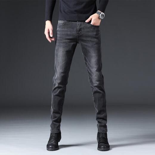 Canelin Kiskha high-end men's 2025 spring and autumn new style jeans for men stretch slim feet casual loose long pants for men 1048 black size 34