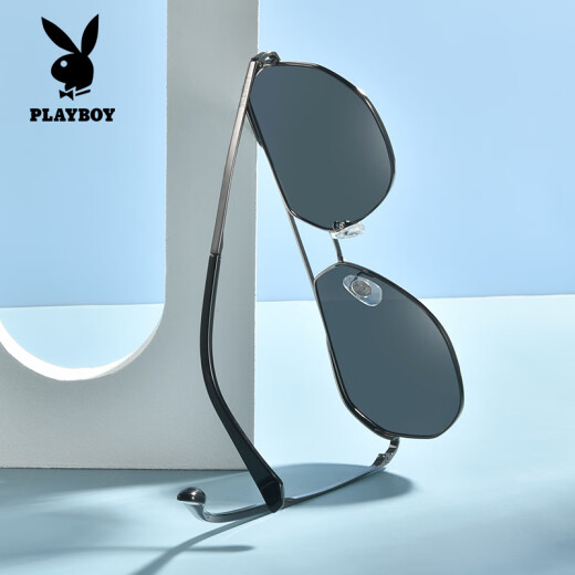 Playboy PLAYBOY sunglasses 2020 round face retro polarized glasses trendy sunglasses male driver glasses PB-91005 gun black C3