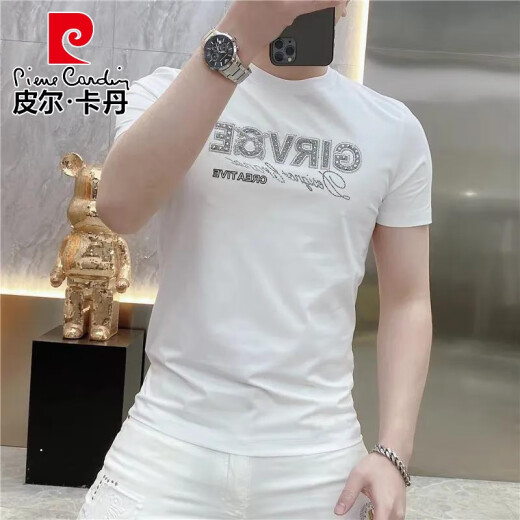 Pierre Cardin New Men's Camiseta europea European Light Light Luxury Luxury Slim Nicho Round Luxury Versátil Personalidad Fashion Versión europea 9764# Black 4xl 190-210Jin [Jin iguala 0.5 kg]