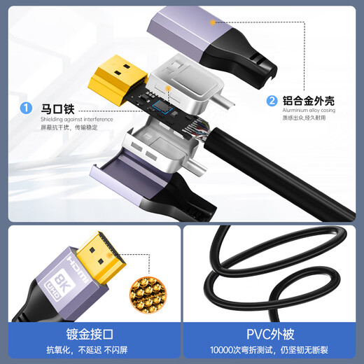 ULT-unite HDMI cable 2.1 version 8K60Hz HD 4K240Hz2K360Hz compatible with 2.0 laptop TV monitor PS5 video cable 2 meters